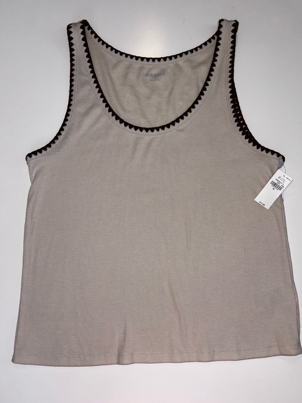 Old Navy Beige Tank Top with Dark Brown Trim, NWT